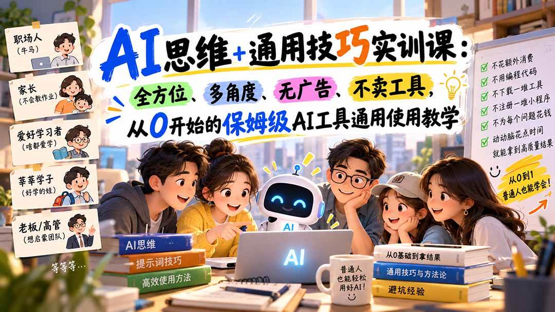 （20680期）AI思维+通用技巧实训课：全方位、多角度、无广告、不卖工具，从0开始的保姆级AI工具通用使用教学-宝藏屋创业网
