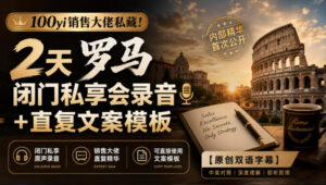 100yi销售大佬私藏!2天罗马闭门私享会录音+直复文案模板【原创双语字幕】-宝藏屋创业网