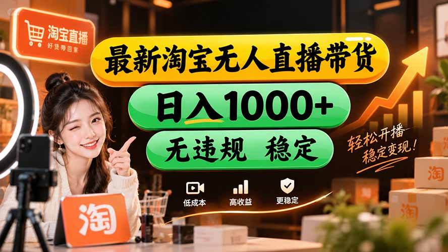 （20453期）【新技术】淘宝无人直播，独家，日入2K+，无封号，可矩阵，长期稳定-宝藏屋创业网