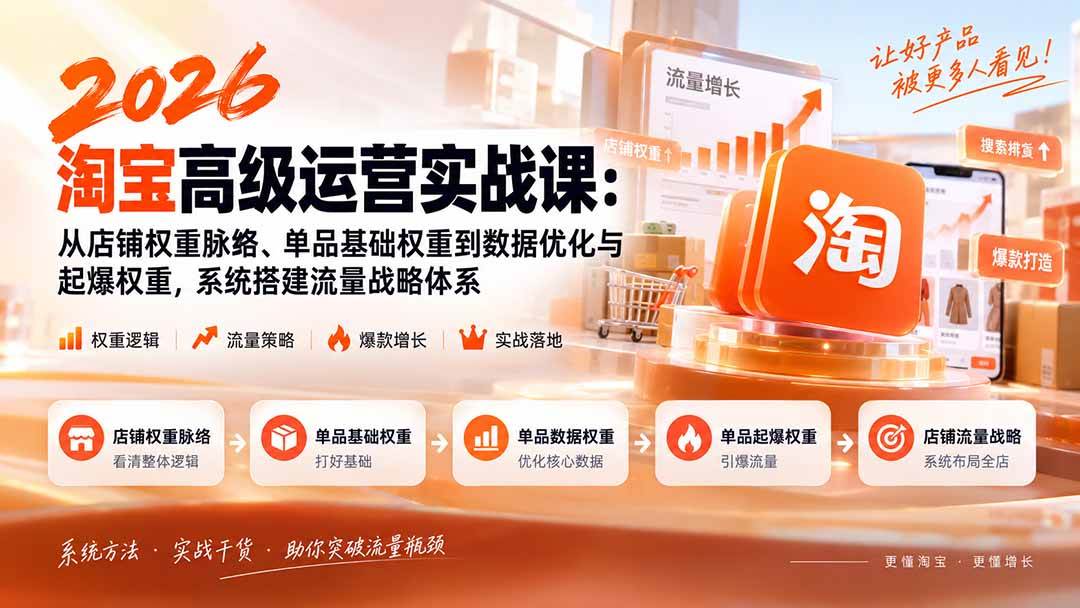 （20409期）2026淘宝高级运营实战课：从店铺权重脉络、单品基础权重到数据优化与起爆权重，系统搭建流量战略体系-宝藏屋创业网