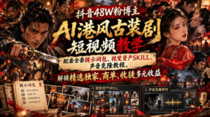 抖音48W粉博主AI港风古装剧短视频教学，配套全套提示词包、视觉资产SKILL、声音克隆教程，解锁精选独家、商单、收徒多元收益-宝藏屋创业网