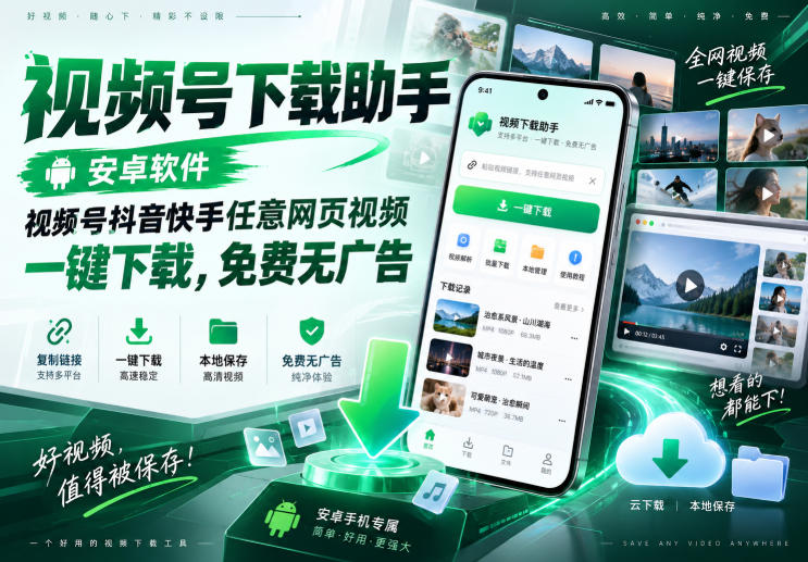 视频号下载助手，安卓软件，视频号抖音快手任意网页视频，一键下载，免费无广告-宝藏屋创业网
