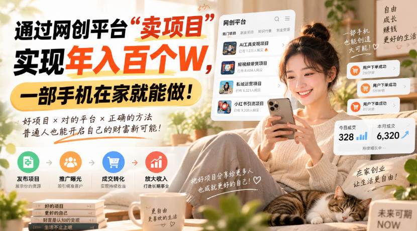 （20445期）通过网创平台“卖项目”实现年入百万，一部手机在家就能做！-宝藏屋创业网
