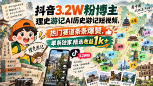 抖音3.2W粉博主理史游记AI历史游记短视频教学,热门赛道条条爆赞,单条独家精选收益1k+-宝藏屋创业网