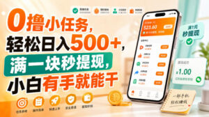 0撸小任务,轻松日入500+,满一块秒提现,小白有手就能干【揭秘】-宝藏屋创业网