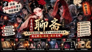 （20667期）抖音58w粉丝博主同款赛道古卷残灯聊斋：从民间故事改编、角色资产到国风视频生成，跑通精选+收徒+商单变现-宝藏屋创业网