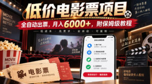 低价电影票项目,全自动出票,月入6000+,附保姆级教程【揭秘】-宝藏屋创业网