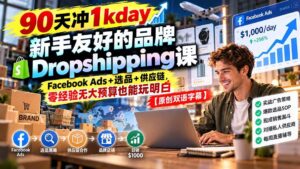 （20738期）90天冲1kday 新手友好的品牌Dropshipping课：Facebook Ads+选品+供应链，零经验无大预算也能玩明白【原创双语字幕】-宝藏屋创业网