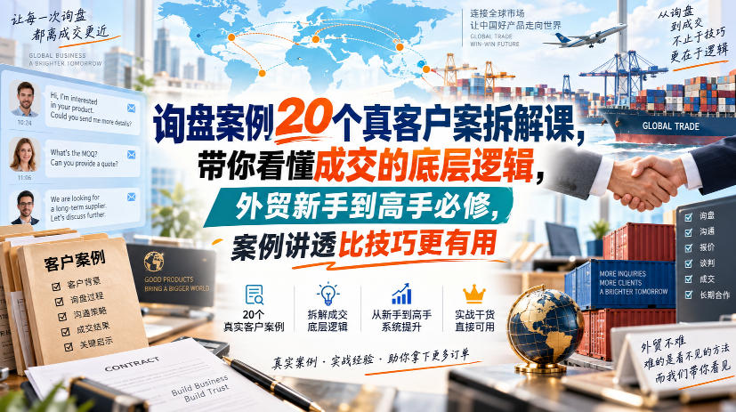 询盘案例20个真客户案拆解课，带你看懂成交的底层逻辑，外贸新手到高手必修，案例讲透比技巧更有用-宝藏屋创业网