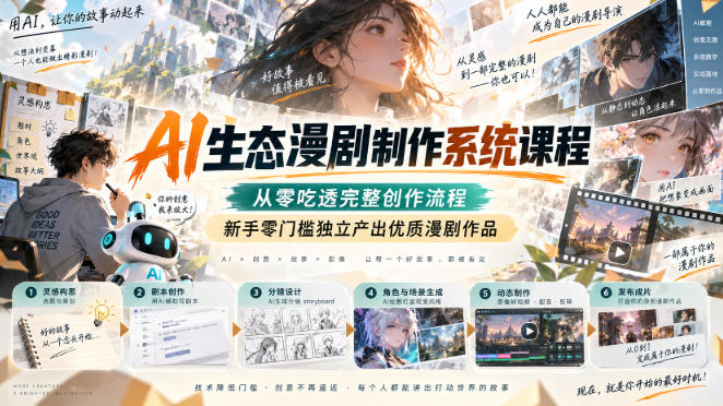 AI生态漫剧制作系统课程,从零吃透完整创作流程,新手零门槛独立产出优质漫剧作品 AI生态漫剧制作系统课程,从零吃透完整创作流程,新手零门槛独立产出优质漫剧作品