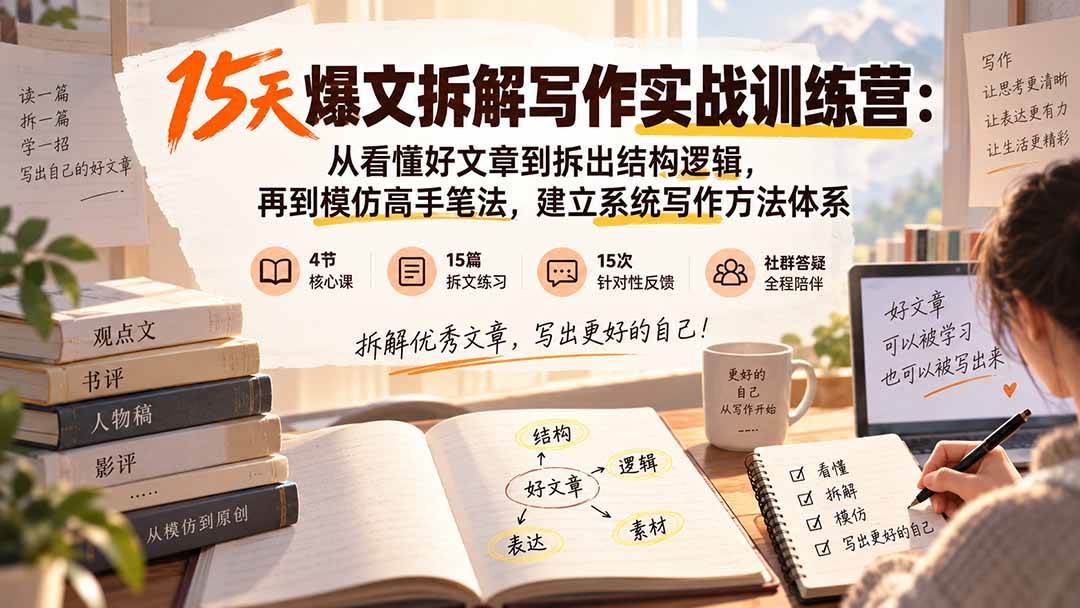 (20271期)15天爆文拆解写作实战训练营:从看懂好文章到拆出结构逻辑,再到模仿高手笔法,建立系统写作方法体系 (20271期)15天爆文拆解写作实战训练营:从看懂好文章到拆出结构逻辑,再到模仿高手笔法,建立系统写作方法体系