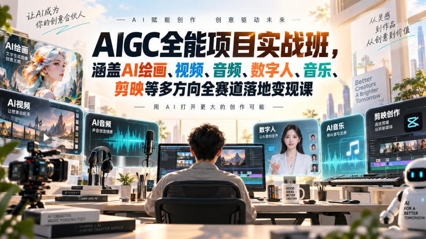 AIGC全能项目实战班，涵盖AI绘画、视频、音频、数字人、音乐、剪映等多方向全赛道落地变现课-宝藏屋创业网