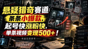 悬疑猎奇赛道:条条小爆款,起号快涨粉快,单条视频变现500+!收益仅供参考-宝藏屋创业网