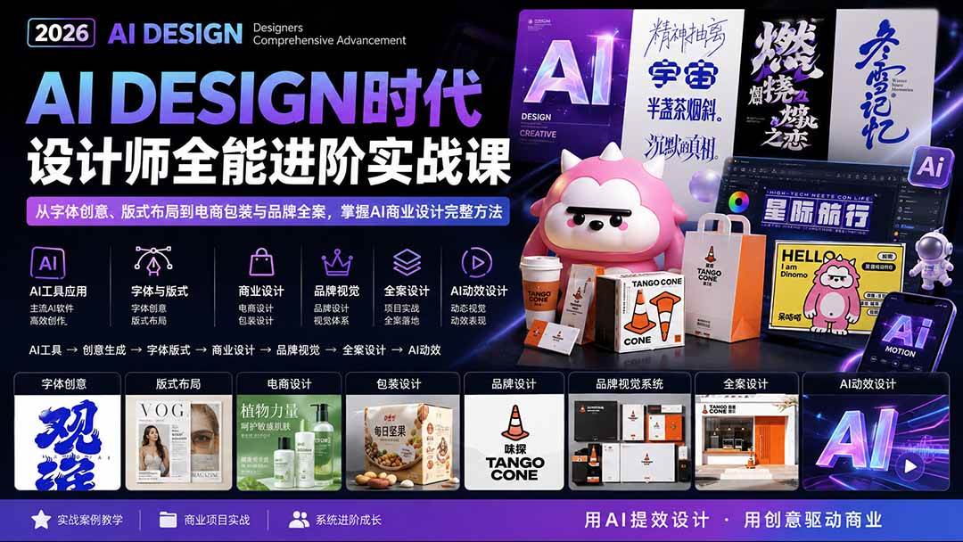 （20195期）2026AI DESIGN时代设计师全能进阶实战课：从字体创意、版式布局到电商包装与品牌全案，掌握AI商业设计完整方法-宝藏屋创业网