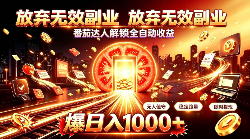 放弃无效副业，番茄达人解锁全自动收益，日入1k+，门槛最低的线上轻资产项目【揭秘】-宝藏屋创业网