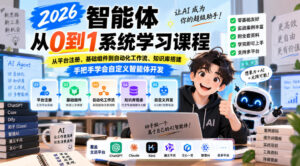 2026智能体从0到1系统学习课程，从平台注册、基础组件到自动化工作流、知识库搭建，手把手学会自定义智能体开发-宝藏屋创业网