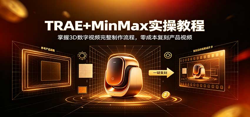 TRAE+MinMax实操教程：3D数字视频完整制作流程，零成本复刻产品视频-宝藏屋创业网