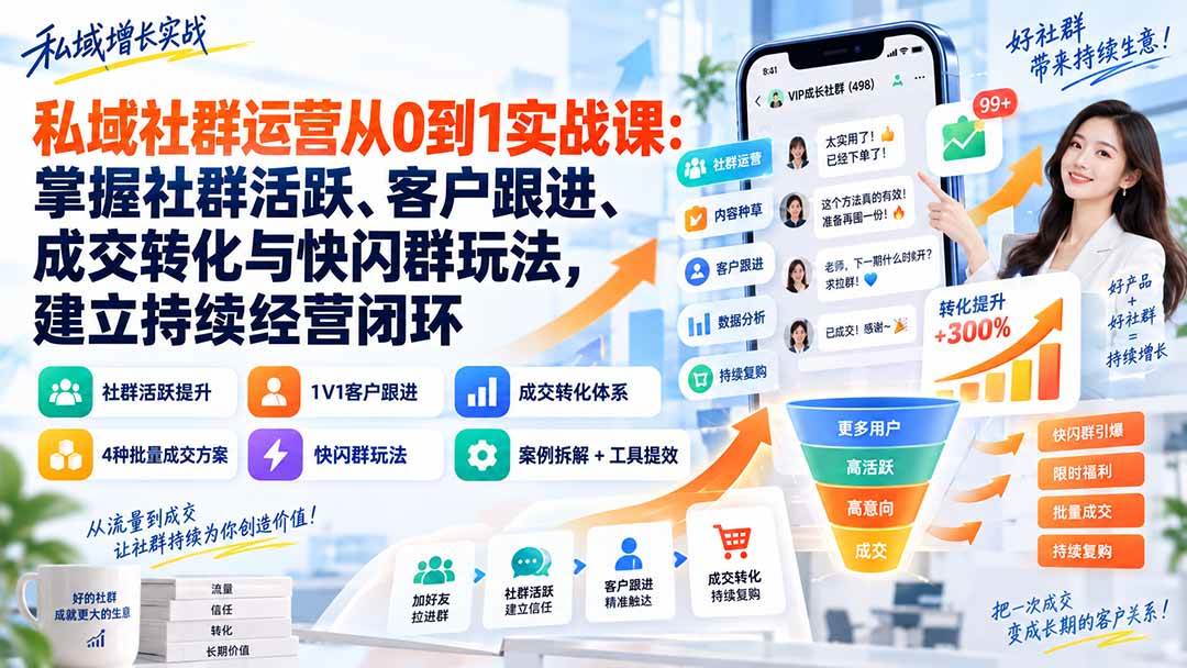 (20428期)私域社群运营从0到1实战课:掌握社群活跃、客户跟进、成交转化与快闪群玩法,建立持续经营闭环 (20428期)私域社群运营从0到1实战课:掌握社群活跃、客户跟进、成交转化与快闪群玩法,建立持续经营闭环
