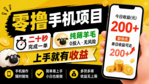 零撸手机项目，二十秒完成一单，纯薅羊毛，上手就有收益，勤快点单日收益可达200+【揭秘】-宝藏屋创业网