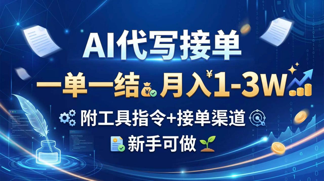 （20343期）AI代写接单，一单一结，月入1-3W，附工具指令+接单渠道，新手可做-宝藏屋创业网