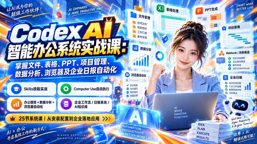 （20446期）Codex AI智能办公系统实战课：掌握文件、表格、PPT、项目管理、数据分析、浏览器及企业日报自动化-宝藏屋创业网