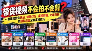 (20980期)带货视频不会拍不会剪?一套课程教你选品、场景灯光、桌拍剪辑、文案涨粉及团长后台全套实操技巧 复制标题-宝藏屋创业网