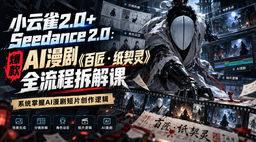 小云雀2.0+Seedance 2.0:爆款AI漫剧《百匠・纸契灵》全流程拆解课,系统掌握AI漫剧短片创作逻辑 小云雀2.0+Seedance 2.0:爆款AI漫剧《百匠・纸契灵》全流程拆解课,系统掌握AI漫剧短片创作逻辑