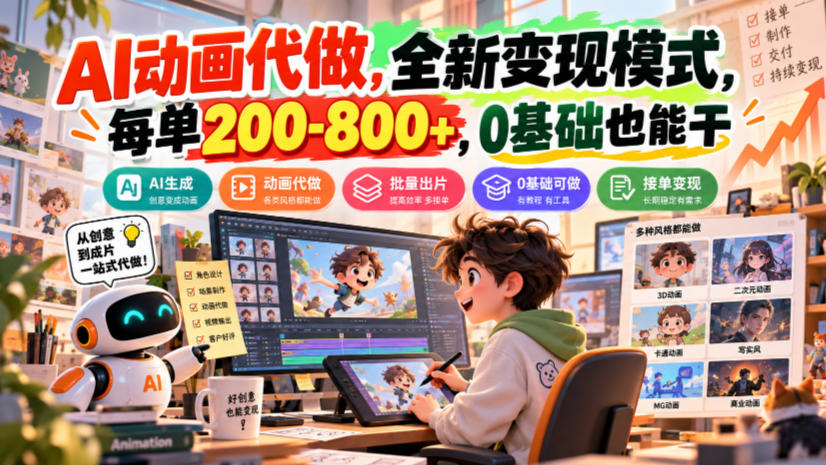 AI动画代做，全新变现模式，每单200-800+，0基础也能干【揭秘】-宝藏屋创业网