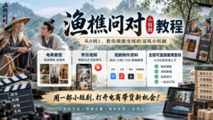 渔樵问对小短剧教程，包含电商套图、带货视频，短剧制作资料，全程可直接套用复刻-宝藏屋创业网
