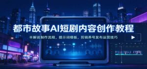 都市故事AI短剧内容创作教程：半解说制作流程，提示词模板，剪辑养号发布运营技巧-宝藏屋创业网