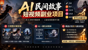 AI民间故事短视频副业项目,多平台流量分成,三视图分镜实操,精选计划放大副业收益-宝藏屋创业网