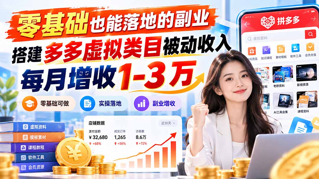 零基础也能落地的副业，搭建多多虚拟类目被动收入，每月增收 1-3 万-宝藏屋创业网