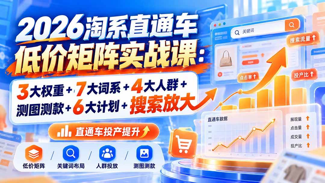 （20761期）2026淘系直通车低价矩阵实战课：3大权重+7大词系+4大人群+测图测款+6大计划+搜索放大-宝藏屋创业网