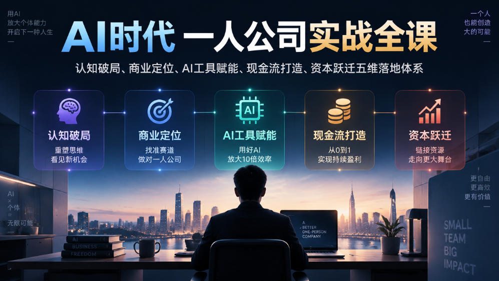 AI时代一人公司实战全课｜认知破局、商业定位、AI工具赋能、现金流打造、资本跃迁五维落地体系-宝藏屋创业网