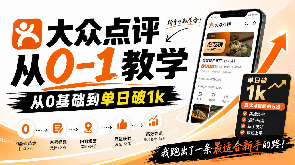 大众点评分成从0-1教学，从0基础到单日破1k，我跑出了一条最适合新手的路（更新1013）-宝藏屋创业网