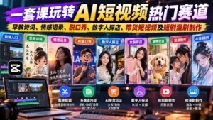 (20964期)一套课玩转AI短视频热门赛道:早教诗词、情感语录、脱口秀、数字人探店、带货短视频及短剧漫剧制作 复制标题-宝藏屋创业网