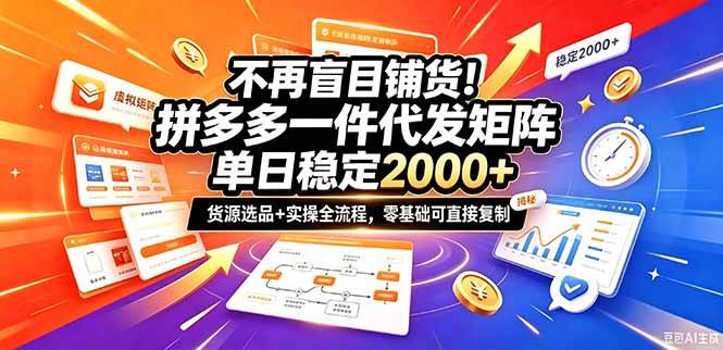 （20955期）不再盲目铺货！拼多多一件代发矩阵落地攻略，提供优质货源店铺运营全流程，零基础可直接复制-宝藏屋创业网