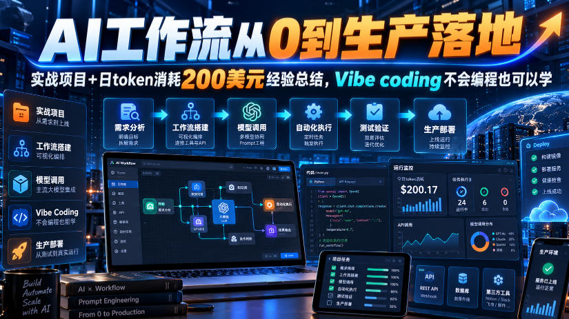 AI工作流从0到生产落地，实战项目+日token消耗200美刀经验总结，Vibe coding不会编程也可以学-宝藏屋创业网