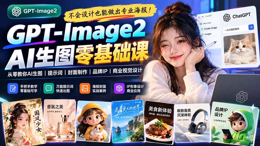 （20944期）不会设计也能做出专业海报！GPT-Image2从零教你AI生图、提示词、封面制作、品牌IP与商业视觉设计-宝藏屋创业网