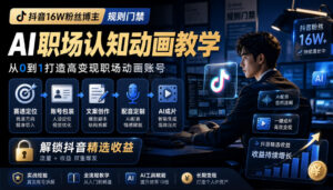 抖音16W粉丝博主规则门禁的AI职场认知动画教学,从赛道定位、账号包装,到文案创作、配音定制、AI成片,解锁抖音精选收益-宝藏屋创业网