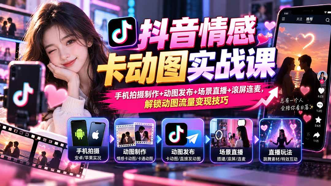 （20815期）抖音情感卡动图实战课：手机拍摄制作+动图发布+场景直播+滚屏连麦，解锁动图流量变现技巧-宝藏屋创业网
