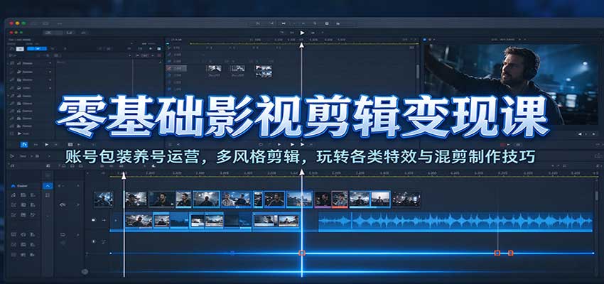 零基础影视剪辑变现课：账号包装养号运营，多风格剪辑，玩转各类特效与混剪制作技巧-宝藏屋创业网