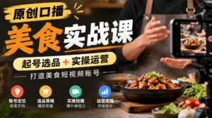 原创口播美食实战课，起号选品+实操运营，打造美食短视频账号-宝藏屋创业网