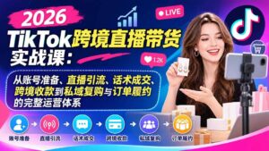 (20898期)2026TikTok跨境直播带货实战课:从账号准备、直播引流、话术成交、跨境收款到私域复购与订单履约的完整运营体系-宝藏屋创业网