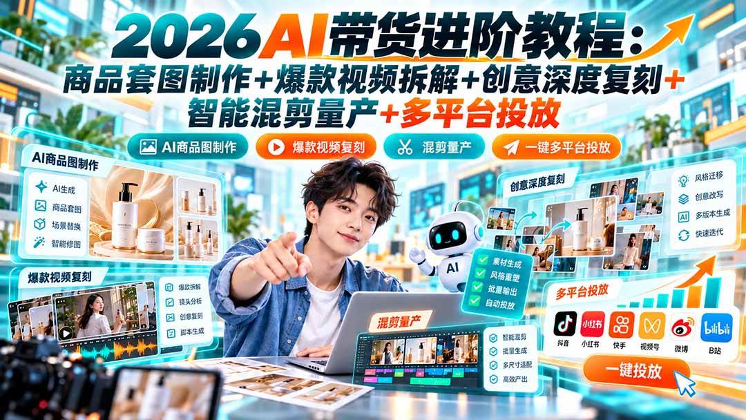 （20857期）2026AI带货进阶教程：商品套图制作+爆款视频拆解+创意深度复刻+智能混剪量产+多平台投放-宝藏屋创业网