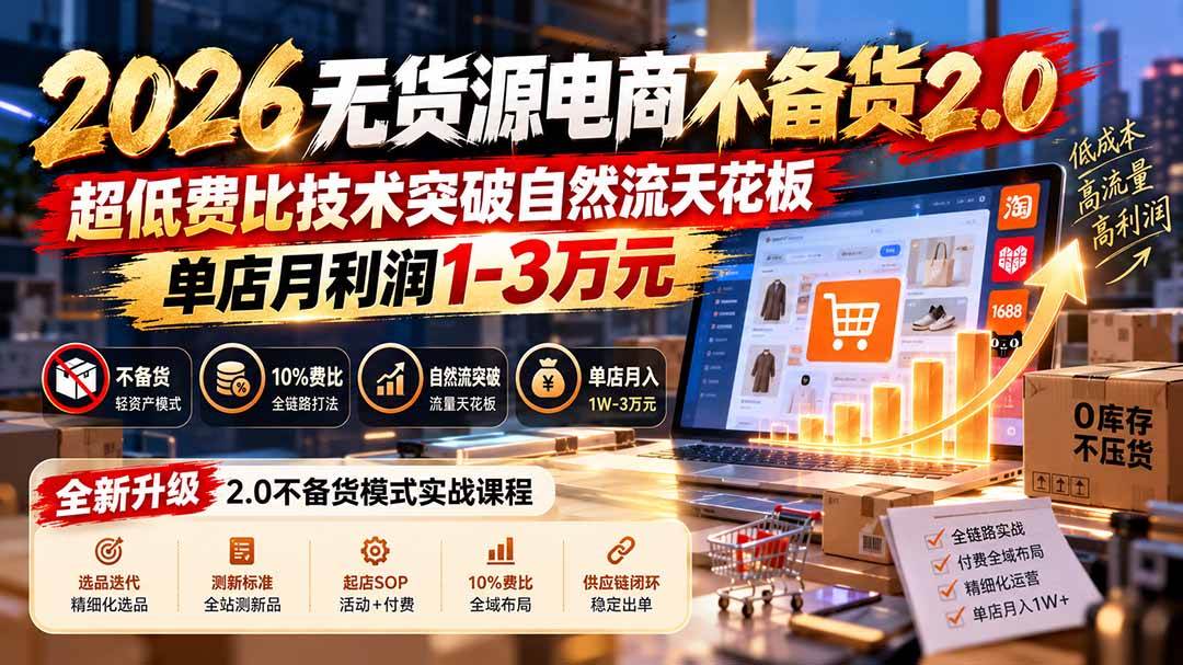 (20896期)2026无货源电商不备货2.0【更新1010】:超低费比技术突破自然流天花板,单店月利润1-3万元 (20896期)2026无货源电商不备货2.0【更新1010】:超低费比技术突破自然流天花板,单店月利润1-3万元