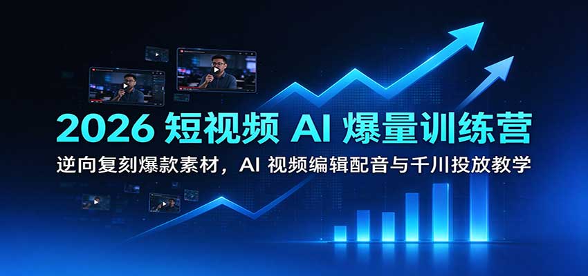2026短视频AI爆量训练营：逆向复刻爆款素材，AI视频编辑配音与千川投放教学-宝藏屋创业网