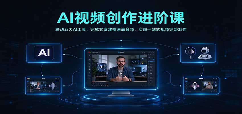 AI视频创作进阶课：联动五大AI工具，完成文案建模画面音频，实现一站式视频完整制作-宝藏屋创业网