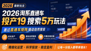 2026淘系直通车投产19搜索5万玩法,通过直通车矩阵撬动自然搜索,帮助商家优化投产,引爆店铺搜索流量-宝藏屋创业网