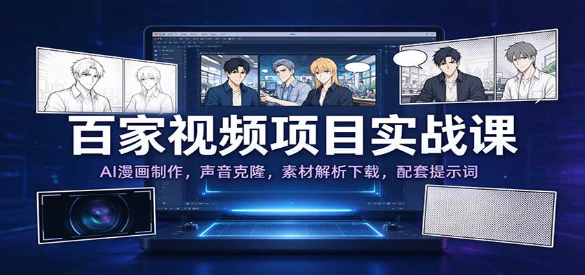 百家视频项目实战课：AI漫画制作，声音克隆，素材解析下载，配套提示词-宝藏屋创业网